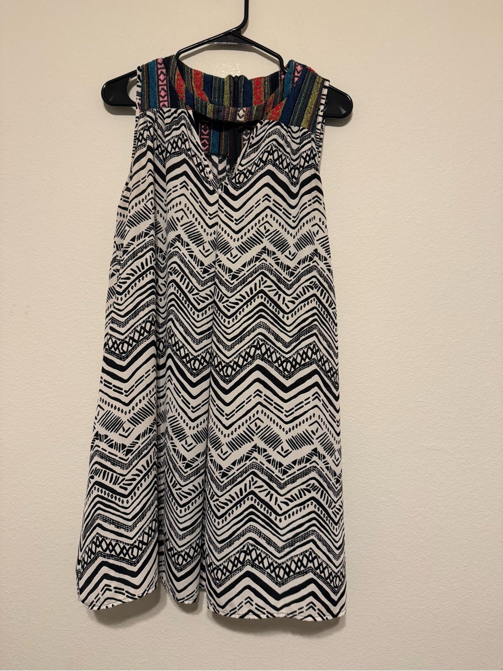 Haute Society Multicolor Woven Bodice Black & White Geometric Skirt Dress